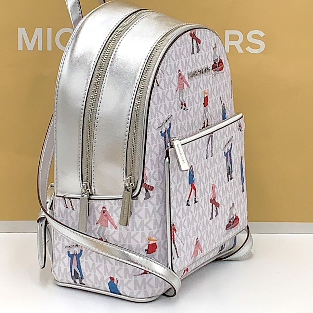 Michael Kors Jet Set Girls Adina Medium Backpack MK Bright White Silver … - Picture 5 of 16